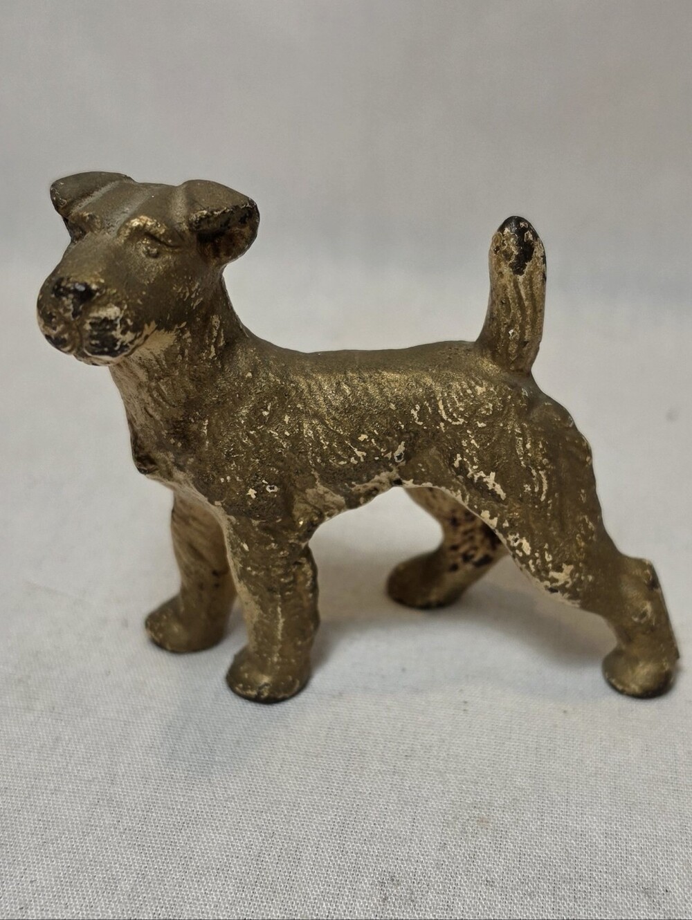 Hubley Wire Haired Fox Terrier Dog Cast Iron Paperweight Figurine Art 3" Vtg